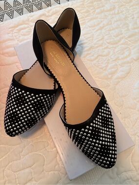 Isaac Mizrahi Black Studded Pointed D'Orsay Flats